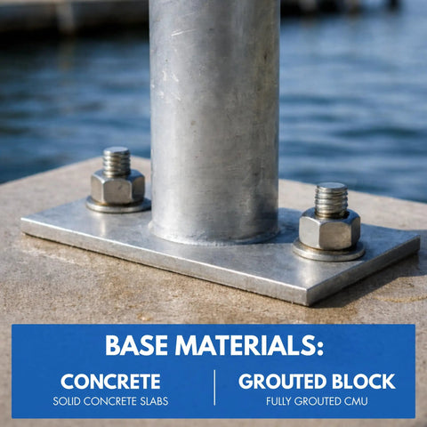 Heavy Duty 3/8 Inch By 5 Inch 304 Stainless Steel Wedge Anchors For Concrete And Cement installed on base plate outdoors