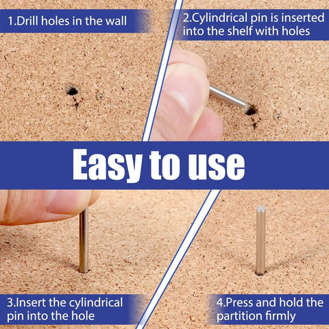 Step-by-step installation of 60Piece 3mm By 30mm Stainless Steel Shelf Dowels For Cabinets And Furniture Heavy Duty 304 Pegs