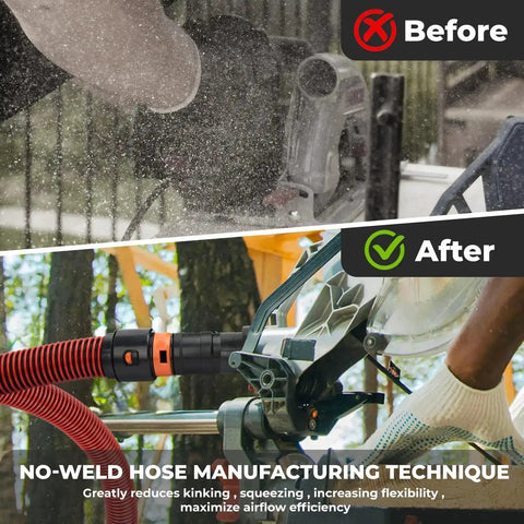 Before and after using 10 Ft 1 1/4 Inch Dust Collection Hose Kit With 6 Adapters For Home And Shop Vacuums