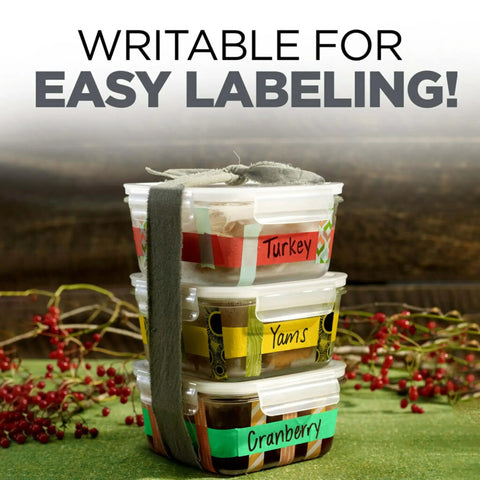 Colored Masking Tape Pack, 3 Rolls (0.94 in x 20 yd / 24 mm x 18.3 m), Red Yellow Green used for labeling food containers