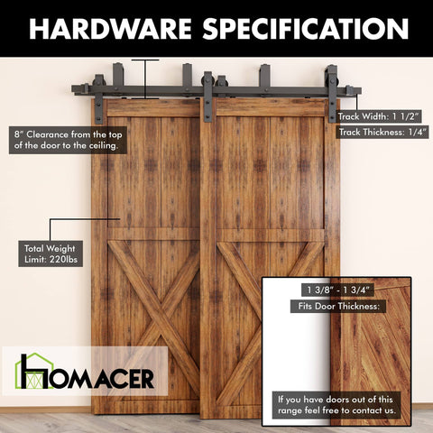 Rustic Black Sliding Barn Door Hardware Kit For Two Doors With 9ft Flat Track U Shape Bypass Brackets Double Door Kit Flower Design Rollers