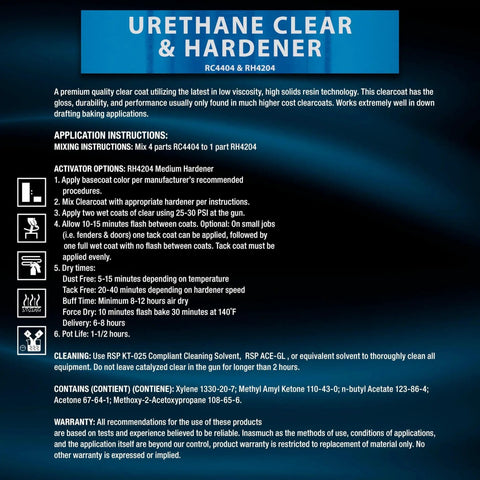 1.25 Quarts 2K Urethane Clear Coat Kit With 4 To 1 Hardener For Gloss Refinish, application instructions visible
