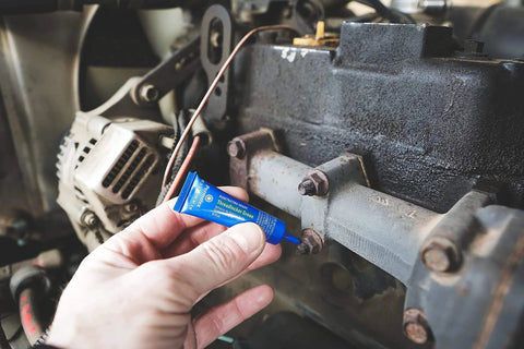 Applying Go To Penetrating Grade Threadlocker Green, 6 Ml Bottle For 2.2 To 12 Mm Fasteners on automotive machinery bolts.