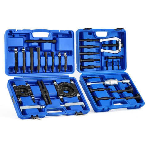 30 Piece Bearing Puller And Housing Removal Set For Cars ATVs And Light Trucks displayed in two blue cases.