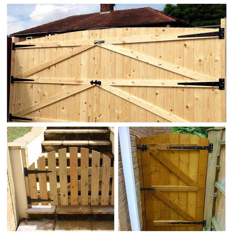 Outdoor wood gates with 2 Inch T Strap Hinges Six Pack Heavy Duty Black Carbon Steel With Screws For Barn Doors Fences Cabinets Gates And Shutters
