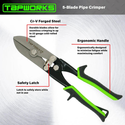 10.5 Inch 5 Blade Sheet Metal Hand Crimper For HVAC Ducts And Gutters High Precision Crimp Tool For 24 Gauge To 30 Gauge Pipes