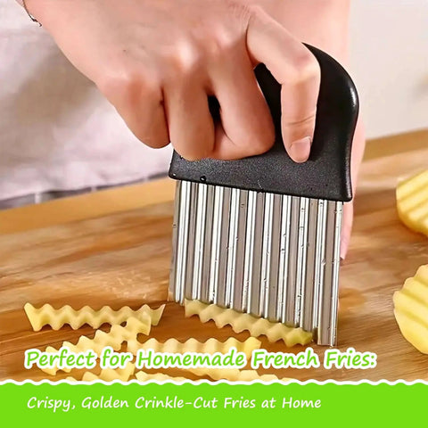 Large Wavy Crinkle Cutter For Potatoes Vegetables And Fruits With Stainless Steel Blade And Easy Plastic Handle in use cutting crinkle fries