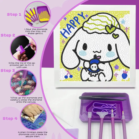 DIY Diamond Painting Tools And Accessories Kit 45 Piece Sweet Set For Kids And Adults with bunny design and tools displayed
