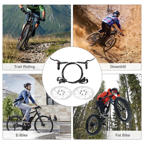 GRELiving hydraulic disc brake set for bikes; front and rear levers with rotors and pads (Left+Right)