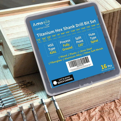 Versatile Hex Shank Drill Bit Set With 13Pcs Plus 3 Free Pcs Pro Grade 4341 HSS Titanium Impact Bits for Wood Steel Metal in case