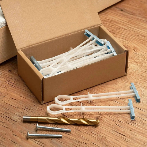 Box of One Quarter Inch Twenty Toggle Anchors With Bolts For Hollow Walls Heavy Duty Winged Anchors Adjustable, drill bit included