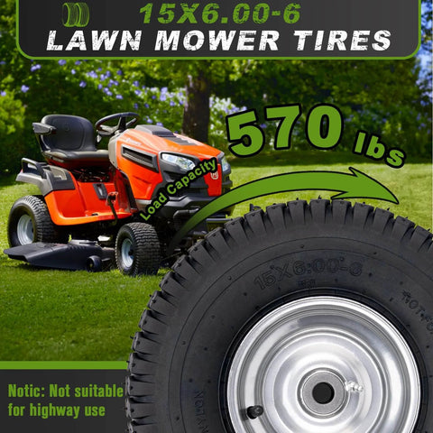 15X6.00-6 Lawn Mower Tire With Wheel Front Tire For Riding Mowers, Fits Most Lawn Tractors And Deck Mowers
