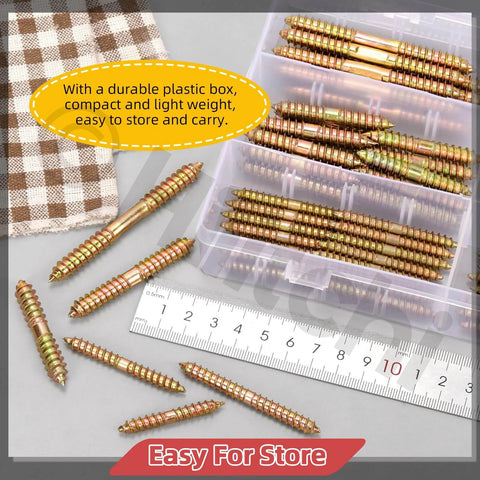 80Pcs 6 Sizes Double Ended Dowel Screws Set For Wood To Wood Joinery in box, includes 6mm and 8mm diameters with 40mm, 50mm, 60mm lengths