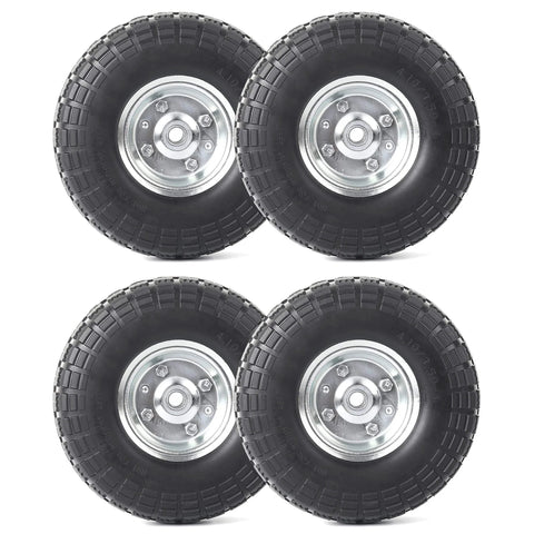 4-Pack 10-Inch Solid Rubber Tire Wheels Replacement 4.10/3.50-4 No Flat With 5/8 Bearings and 2.2 Inch Offset Hub for utility carts