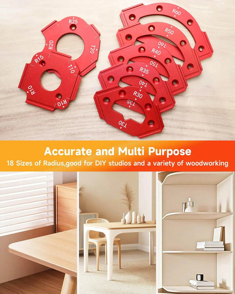 7 Piece Router Corner Radius Template Kit With 18 Radius Angles In Aluminum Alloy 3 In 1 Radius Jig for precise edge rounding