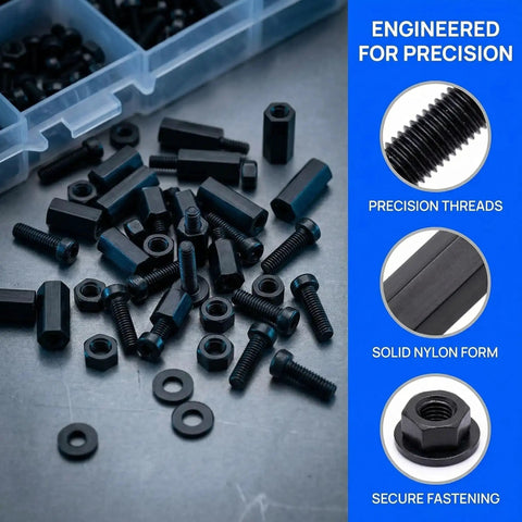 Go-To M3 Nylon Standoff Kit With 380 Pieces For PCB Mounting Including Male And Female Spacers, Threaded Pillars, Screws, Nuts, And Washers