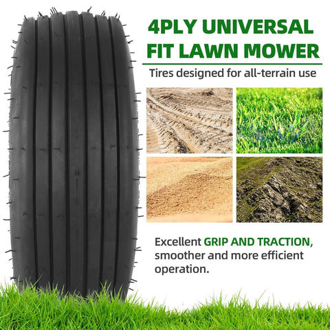 Side view of 11x4.00-5 Tire And Wheel Assembly For Lawn Mowers And Turf Tractors With Tube 4 Ply, showing tread pattern and design.