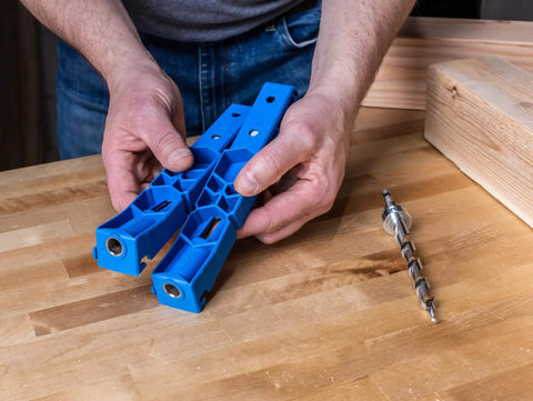 Pocket Hole Jig XL For Thick Lumber And Framing Drills 1.5 To 3.5 Inch Stock Built For 2x4 And 4x4 Builds on workbench