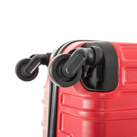 Lightweight 20 Inch Carry On Hardside Luggage With Spinner Wheels Durable Micro Diamond Finish Red Travel Case close-up of wheels