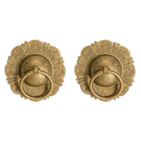 Brilliant Sun Brass Cabinet Pulls Set Of 2 4.5 Inch Wide Architectural hardware with decorative accents, ideal for modern interiors and custom furniture.