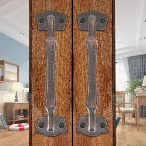 Front view of 10 Inch Heavy Duty Rustic Sliding Barn Door Pull Handle In Oil Rubbed Bronze Finish, Square Solid Metal Construction