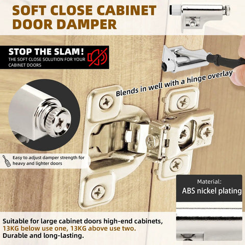 10 Piece Soft Close Cabinet Door Dampers Universal For Cabinets Wardrobes Kitchens And Bookcases Hydraulic Buffer For Silent No Slam Door Closing With Self Closing Mechanism installed on cabinet hinge