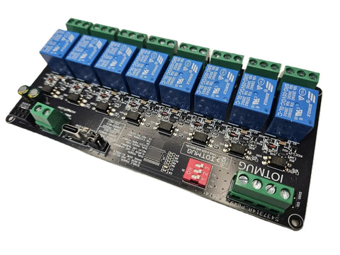 8 Channel I2C Relay Board With USB C Dual Power 3V3 And 5V SPDT 10A EMR DIN Rail Ready visible on white background