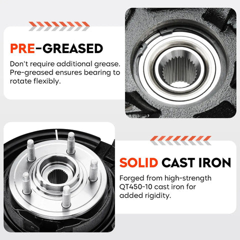 Pre-greased and solid cast iron components of Rear Right Steering Knuckle And Wheel Bearing Hub Assembly For Explorer And Mountaineer 2002 2005 Passenger Side 5 Lug Without Traction Control Replacement Part LK002 698012