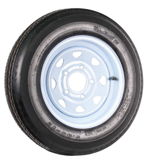 Two-Pack Trailer Tires On Rims 5.30-12 5 Lug Bolt Pattern White Spoke Wheel, 12-Inch Rim, 4-Inch Width, 2.95-Inch Center Bore