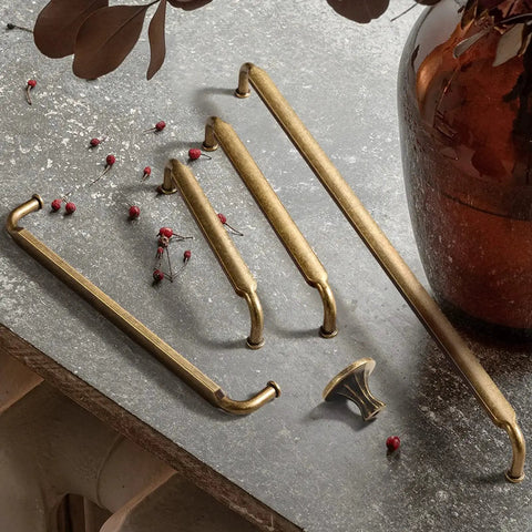 5 Inch Hole Center Antique Brass Cabinet Pulls Zinc Alloy Kitchen Drawer Pulls 6 Pack Vintage Retro Brass Handles on table