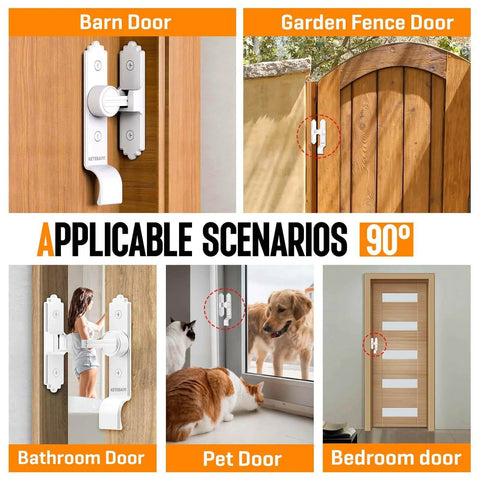 Built Tough Heavy Duty 90 And 180 Degree Barn Door Latch With Handle For Sliding Doors Ideal For Bathroom Bedroom Cabinets Garden Garage And Outdoor Use Zinc Alloy Hardware Weather Resistant Smooth Locking installation examples on various doors.