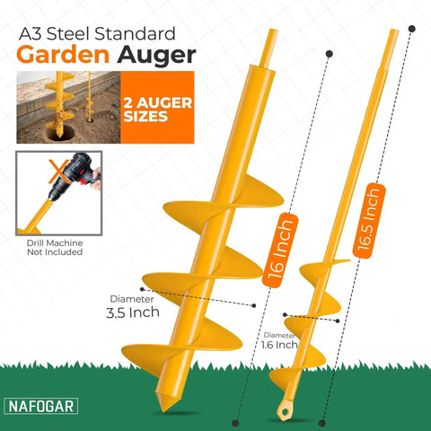 Heavy Duty Garden Auger Drill Bit Set For Planting Two Pack With 1.6 Inch By 16.5 Inch And 3.5 Inch By 16 Inch Spiral Hole Diggers