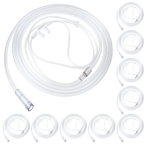 Anglechic nasal cannula tubing, 7 ft, transparent, soft curved nose piece, 10-pack for adult use
