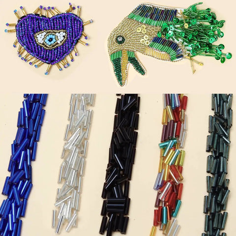 Various colored bugle beads including Lake Blue Glass Bugle Beads 2x6mm Bulk 2000 Pieces Tiny Tube Beads for jewelry making and crafts