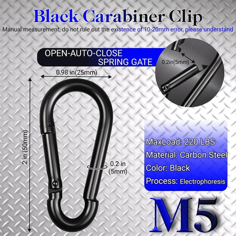 Two Inch Heavy Duty Carabiner Clips Pack Of 50 M5 Black Galvanized Steel Spring Snap Hooks Rust Resistant For Keychains Hammock Camping Hiking Fishing Swing Sets And Outdoor Gear Load Capacity Up To 220 Lbs