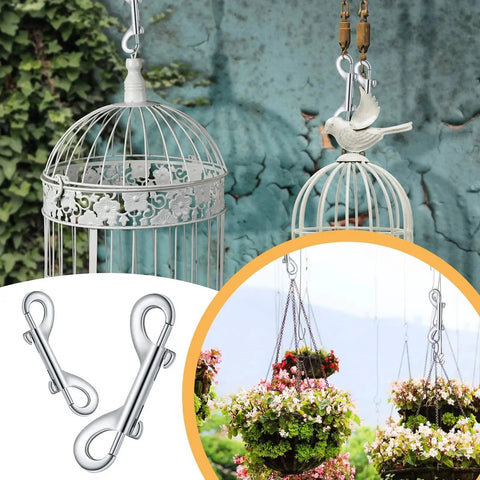 12 Pack Double Ended Bolt Snap Hooks Zinc Alloy With Double Trigger Clips used for bird cage and hanging basket attachments.