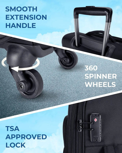 Expandable 20 Inch Carry On Luggage Airline Approved With Spinner Wheels Lightweight Suitcase features handle, wheels, TSA lock