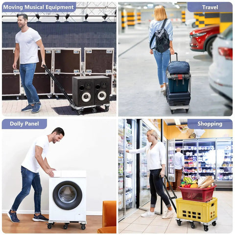 Heavy Duty Folding Hand Truck Dolly With Six Wheels For Moving Heavy Stuff, 90 And 135 Degree Foldable Cart, in use for various tasks