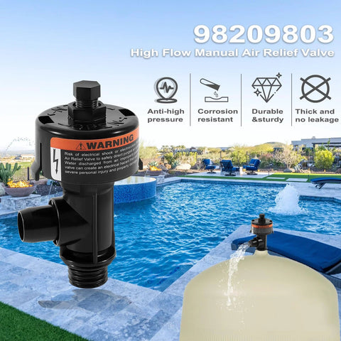 High Flow Manual Air Relief Valve, black plastic pool filter valve, two units shown