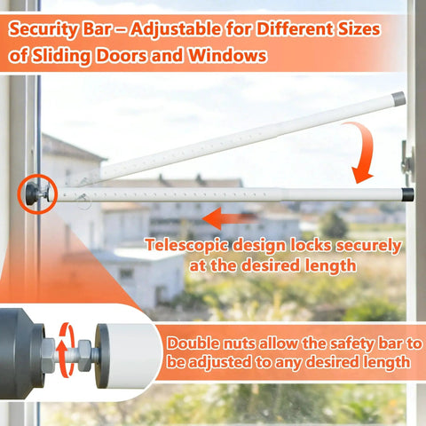 Adjustable Sliding Door And Window Safety Rods Four Pack 17 To 50 Inch Rubber Tip Locks Durable Window And Door Security Bars