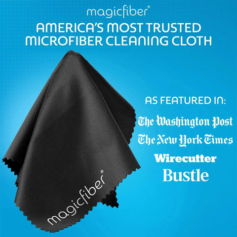 Black microfiber cloth from Glasses Cleaner Kit With Two Sprays And Two Microfiber Cloths For Lenses Screens featuring media endorsements.