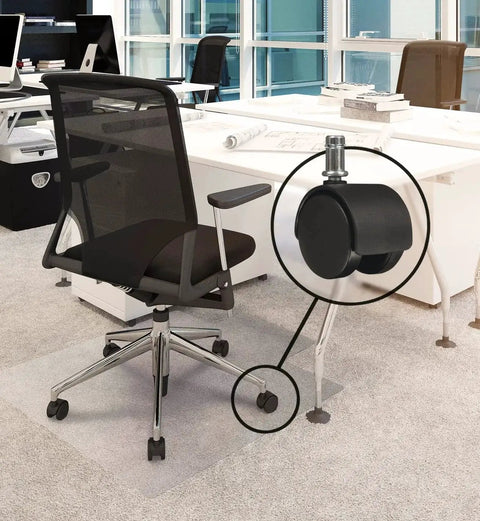 Office chair with focus on 2 Inch Office Chair Wheels Replacement Set Of 5 Casters With Universal 7 Sixteenth Inch By 7 Eighth Inch Stem, black plastic wheels