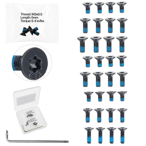 32 Piece Red Dot Optics Screw Set For Adapter Plates Fits Trijicon Holosun Vortex Shield Docter Vector Optics Pre Applied Threadlocker And Includes T10 Hex Key For Rock Solid Quick Mounting On Rifles And Pistols, with screws, packaging, and hex key visible