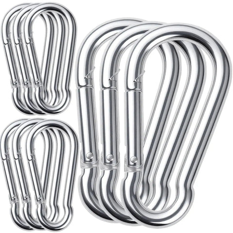 10 Pack 5.5 Inch Heavy Duty Carabiner Clips 12mm Spring Hooks 1350Lb Capacity, zinc-galvanized steel, front view