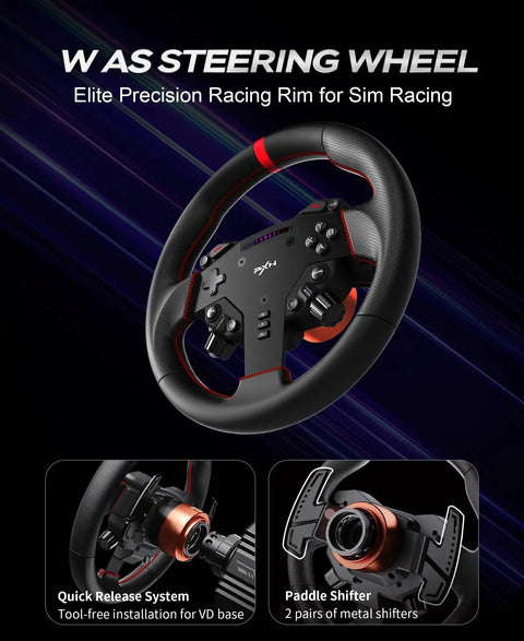 Direct Drive Racing Wheel Bundle With 6Nm Servo Base, 11 Inch Wheel And Quick Release, Hall Effect Pedals, PC Tuning Software shown