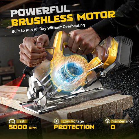 Cordless Circular Saw Seven And A Quarter Inch With Laser Guide, Brushless Motor, Five Thousand RPM, Bare Tool, DeWalt 20V Battery Compatible