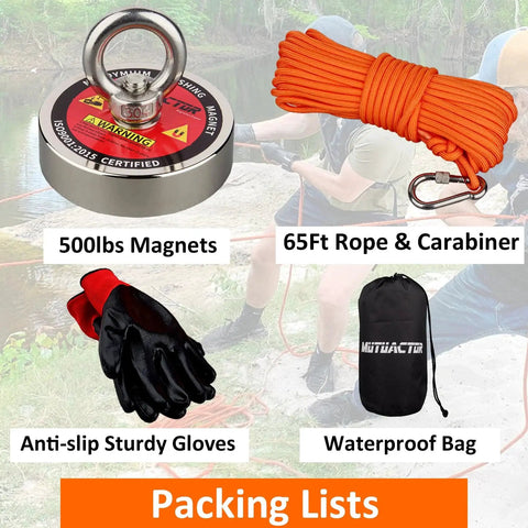 Heavy Duty N52 Neodymium Magnet Fishing Kit With 500 Lb Pull And 20 Meter Rope including gloves and waterproof bag
