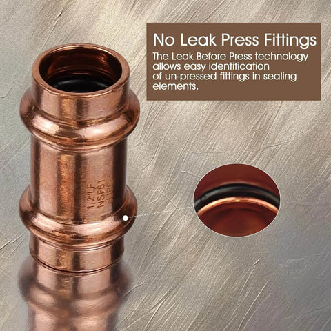 Zero Lead Copper Press Fittings One Half Inch Copper Coupling With Stop Five Eighths Inch Outer Diameter Twelve Pack PxP Press Fittings