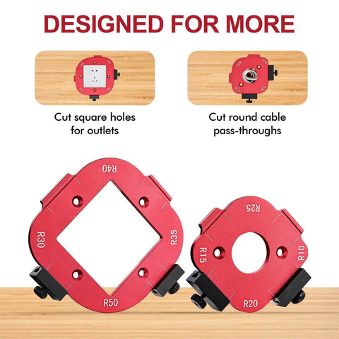 2 Pack Router Corner Radius Template Kit All Metal Aluminum Jig For Woodworking 8-In-1 Arc Guide Set R10 To R50 showing square and round cutouts