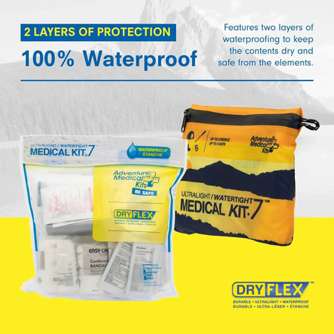 Ultralight Waterproof Medical Kit For Up To 3 People And 3 Days With DryFlex Bag with two layers of waterproof protection.